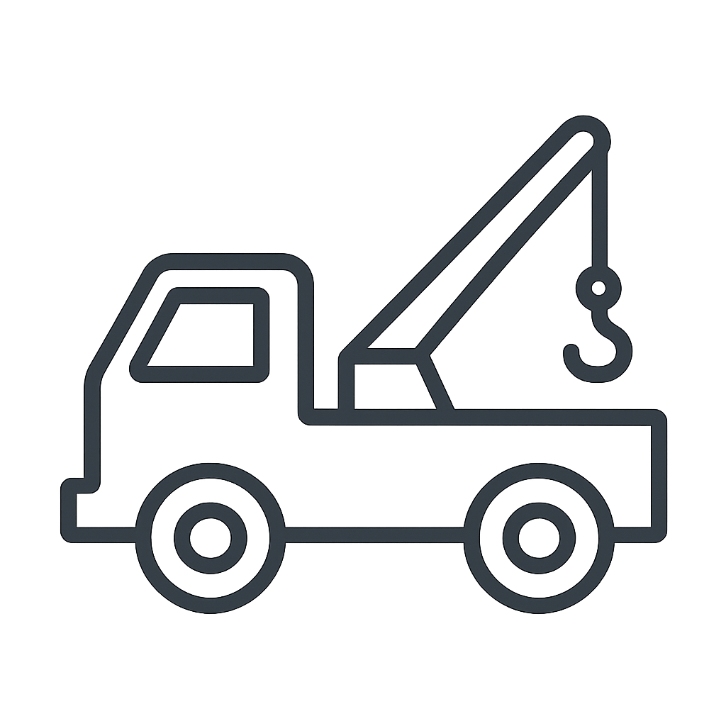 A line drawing of a hook-lift truck.